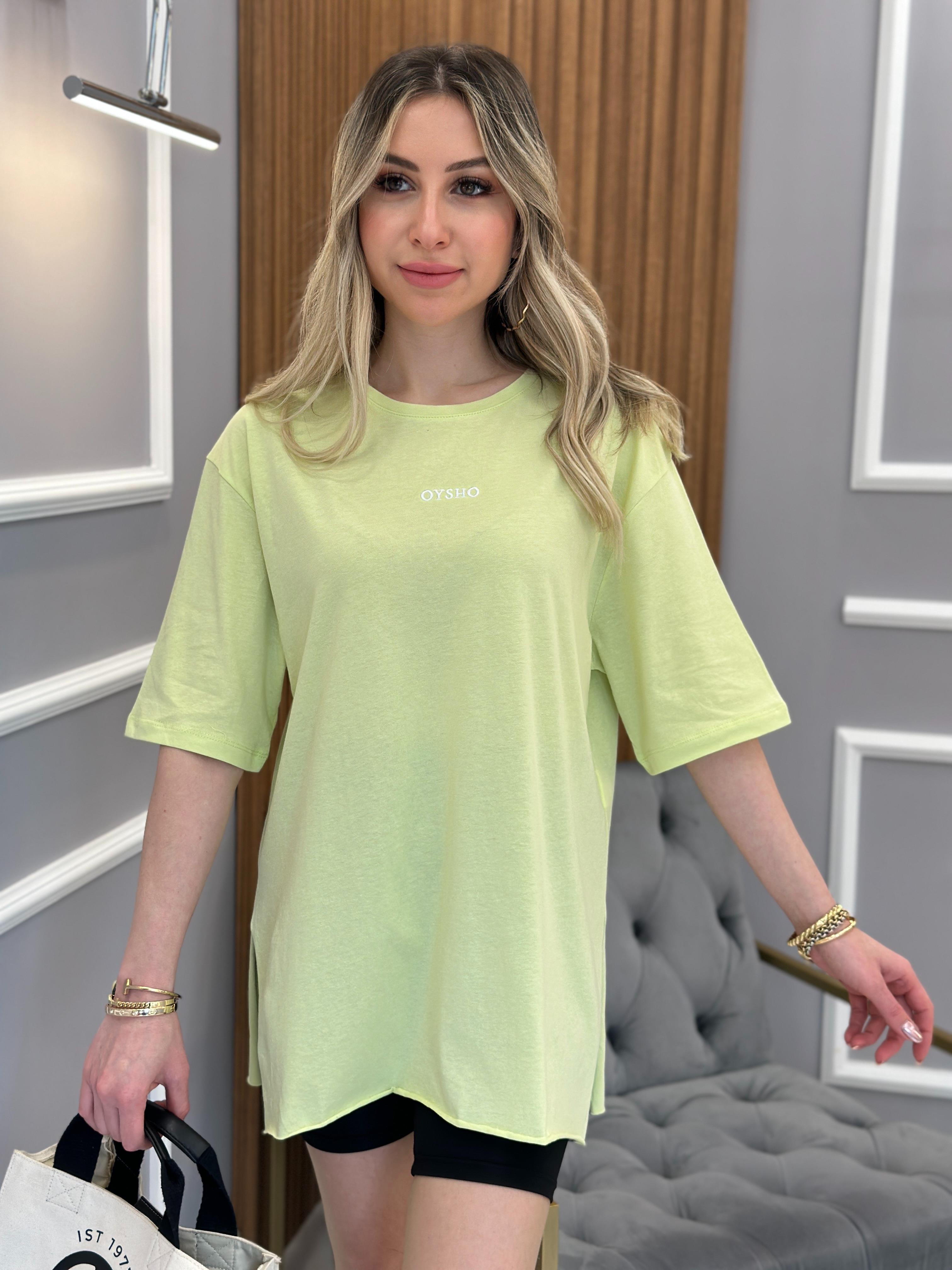 Oys T-shirt Oversize Yandan Yırtmaçlı Neon Yeşil