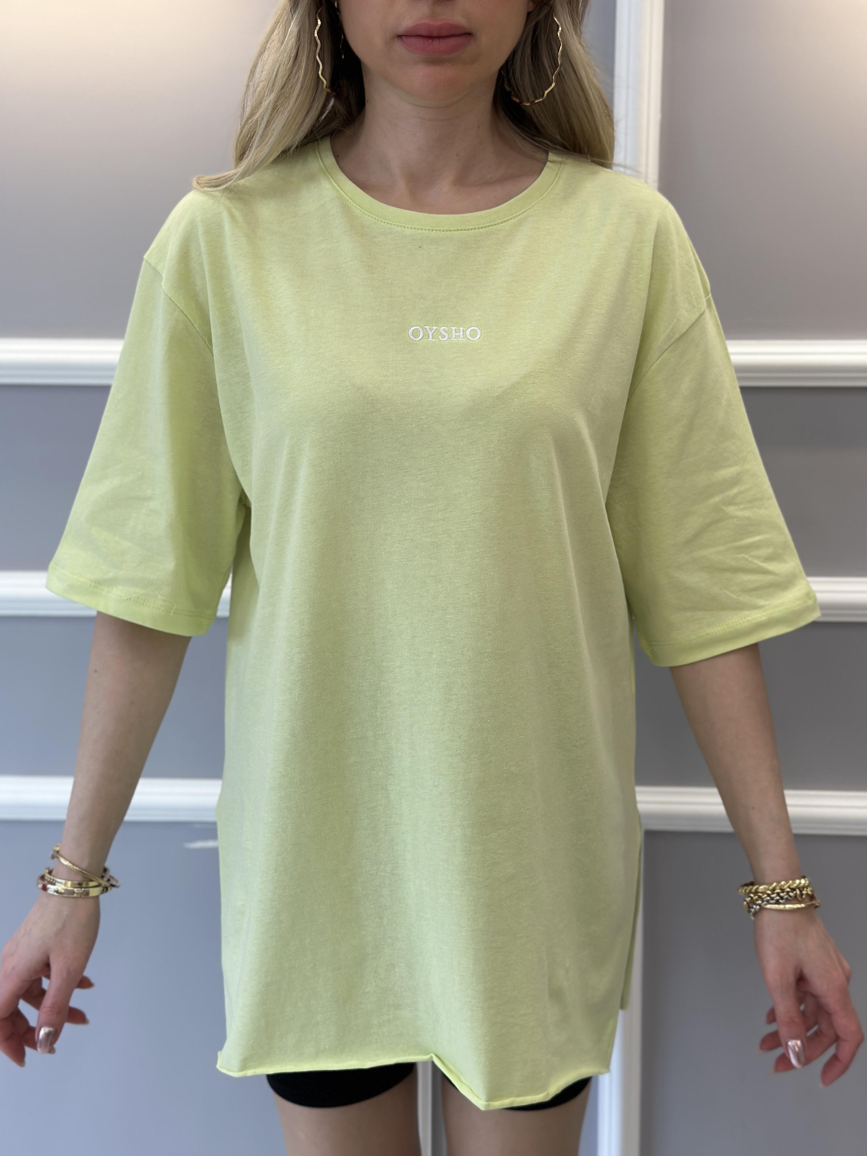 Oys T-shirt Oversize Yandan Yırtmaçlı Neon Yeşil