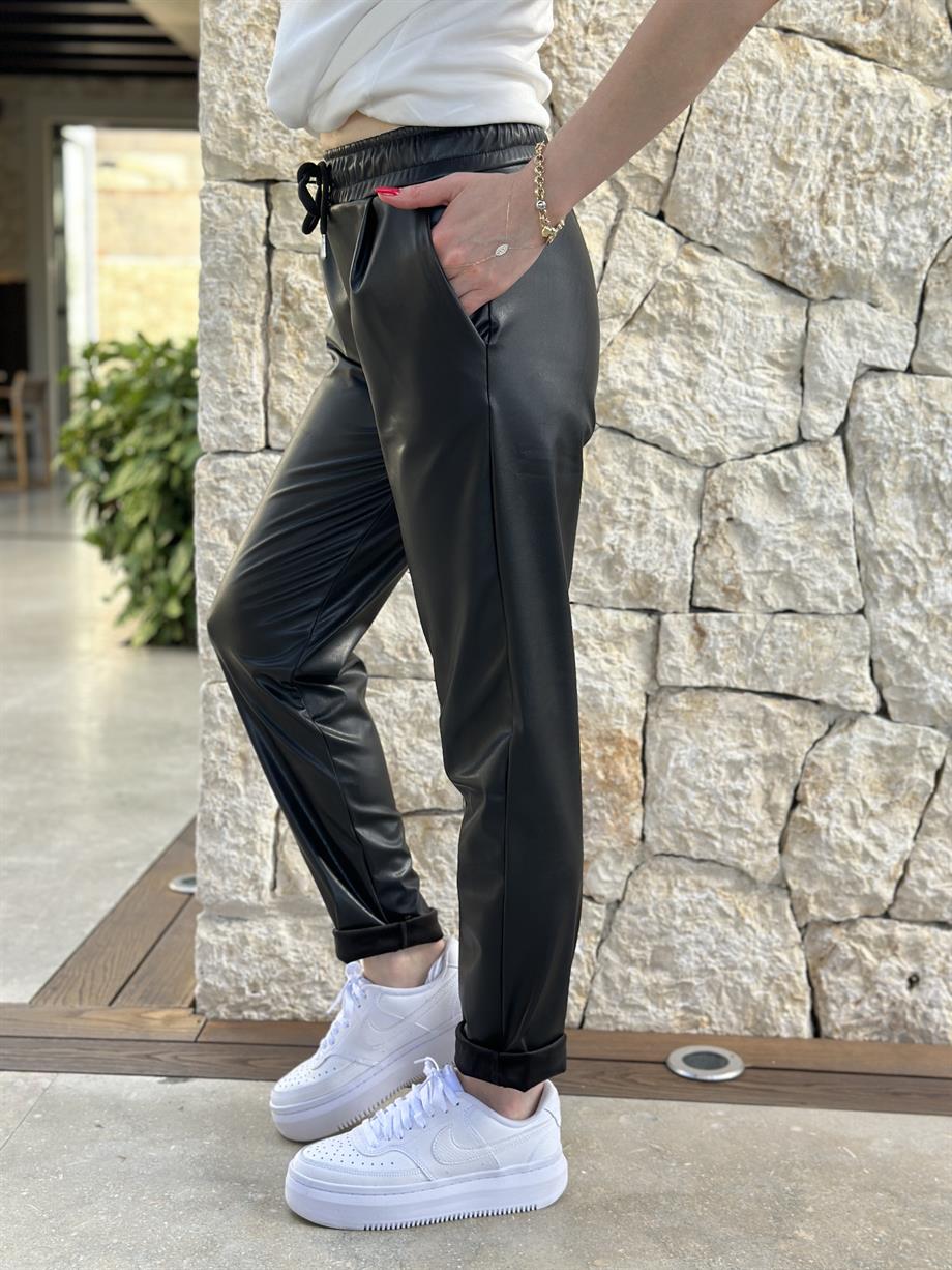 Pantolon Lastikli Deri İçi Şardonlu Siyah