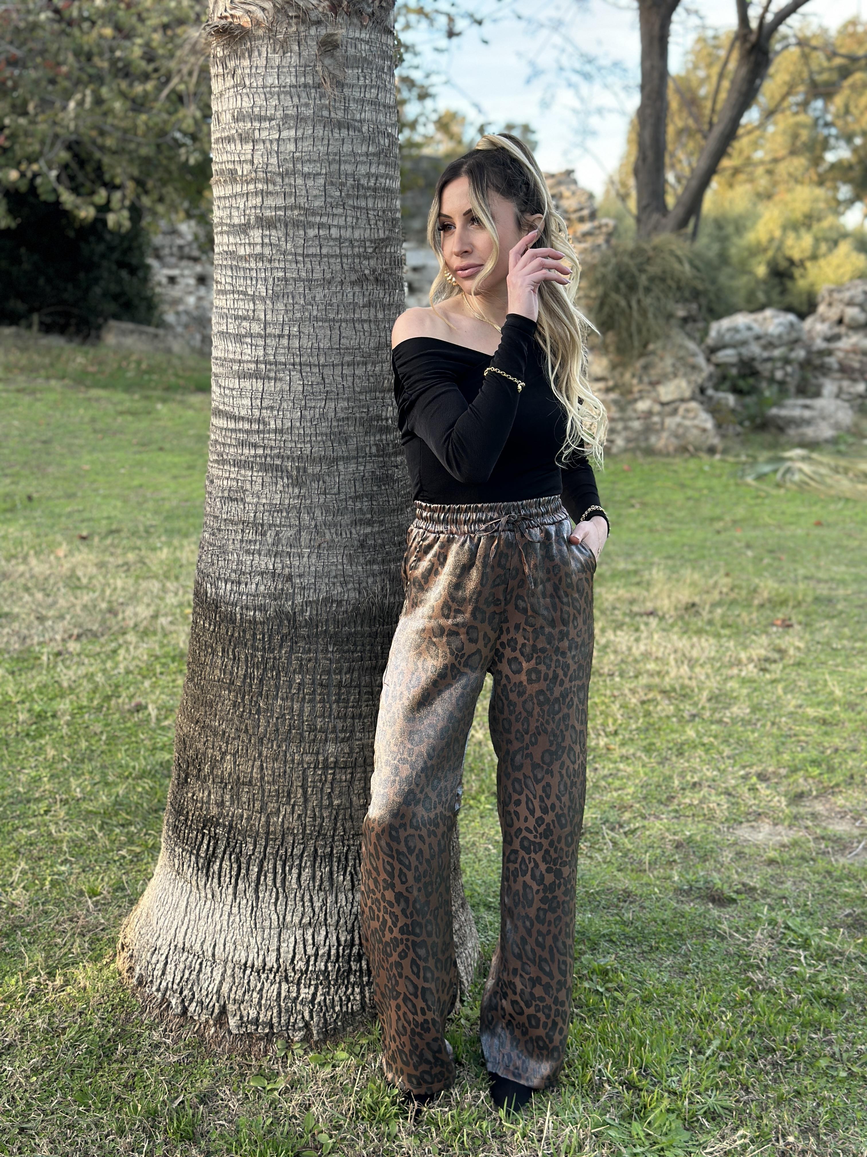 Pantolon Palazzo Leopar Beli Lastikli 