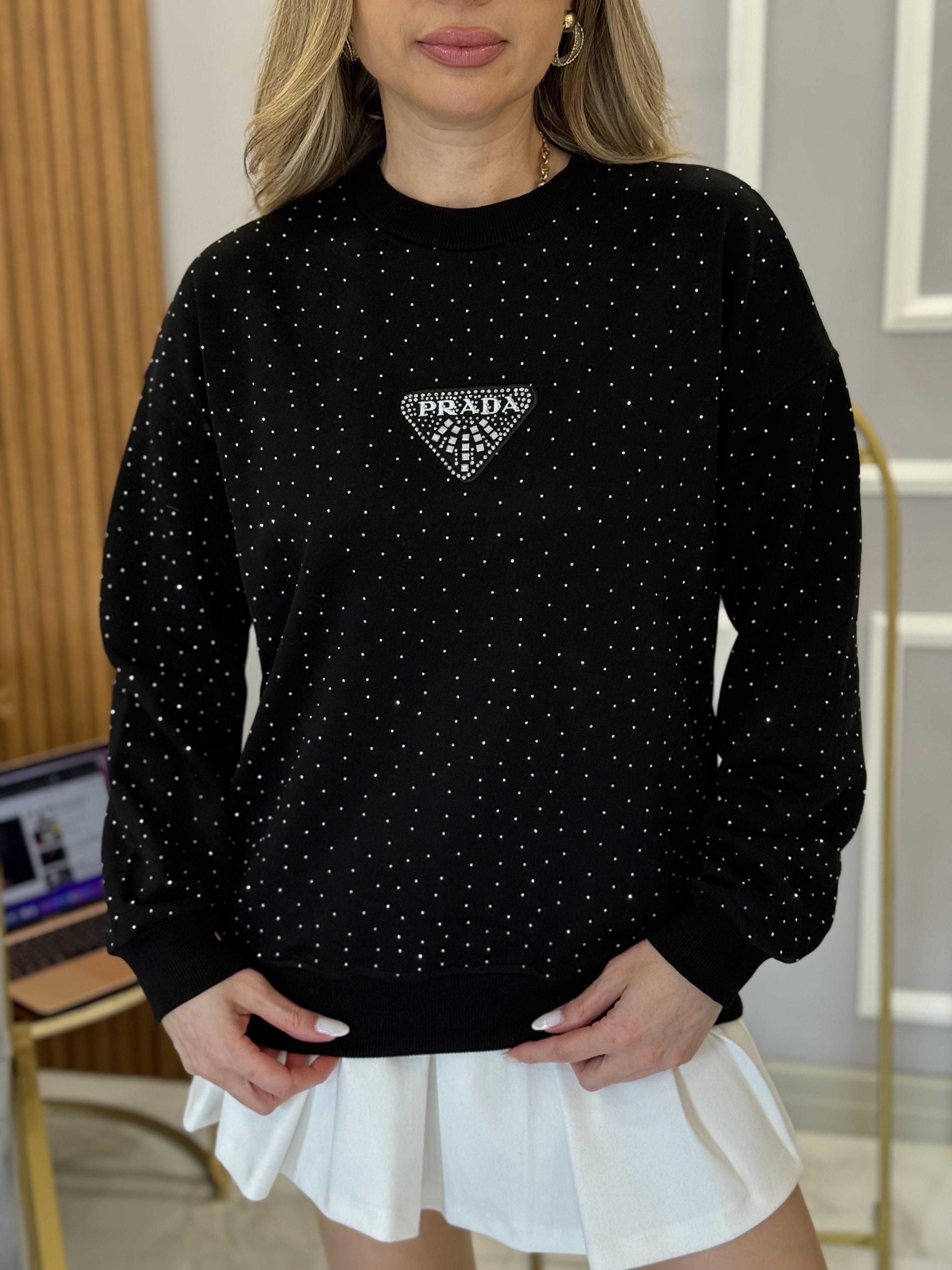 PR Siyah Serpme Taşlı Üçgen Detaylı Boyu 60 cm Sweat 