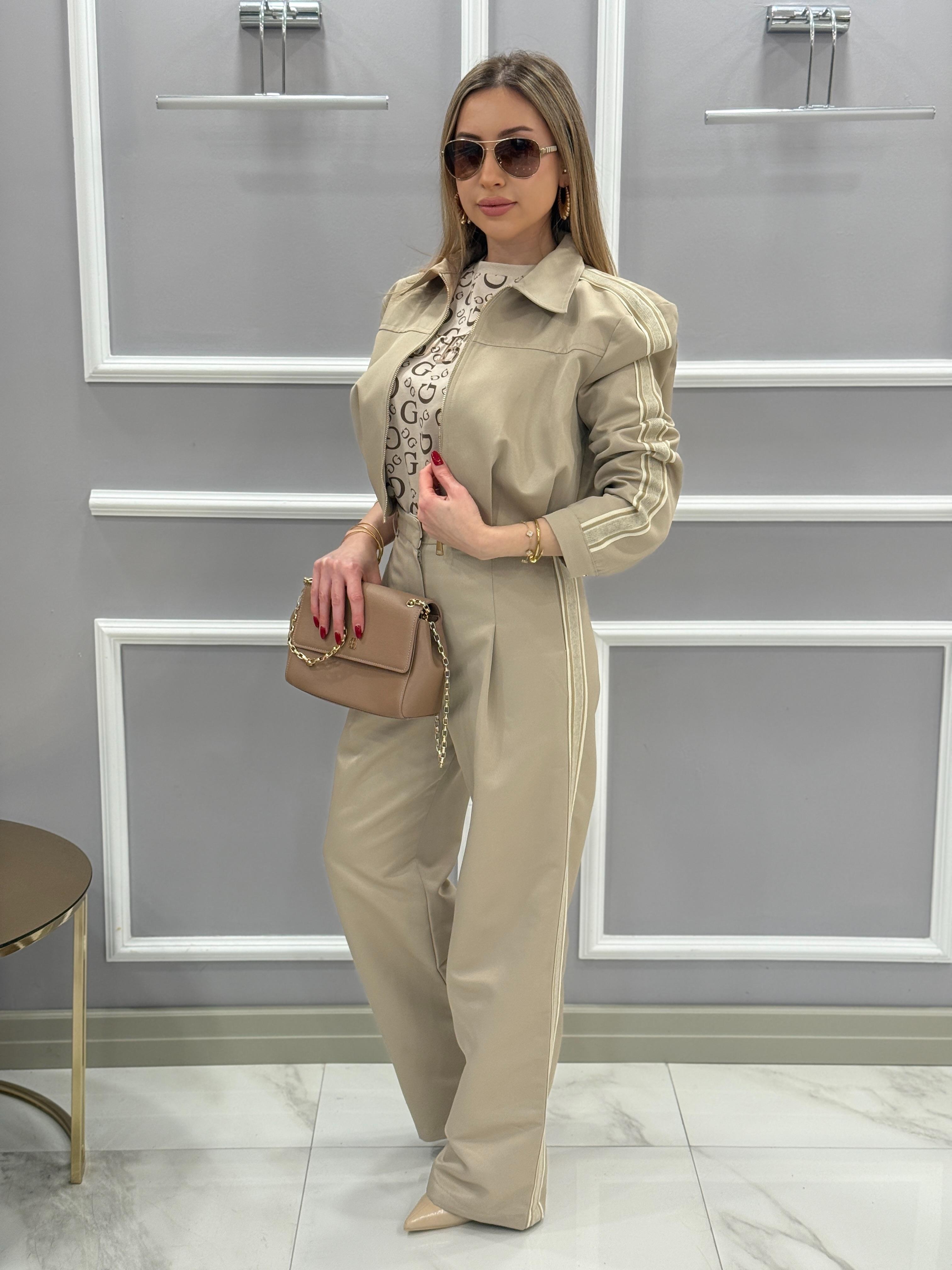 Premium Bomber Yan Şeritli Vizon Ceket 