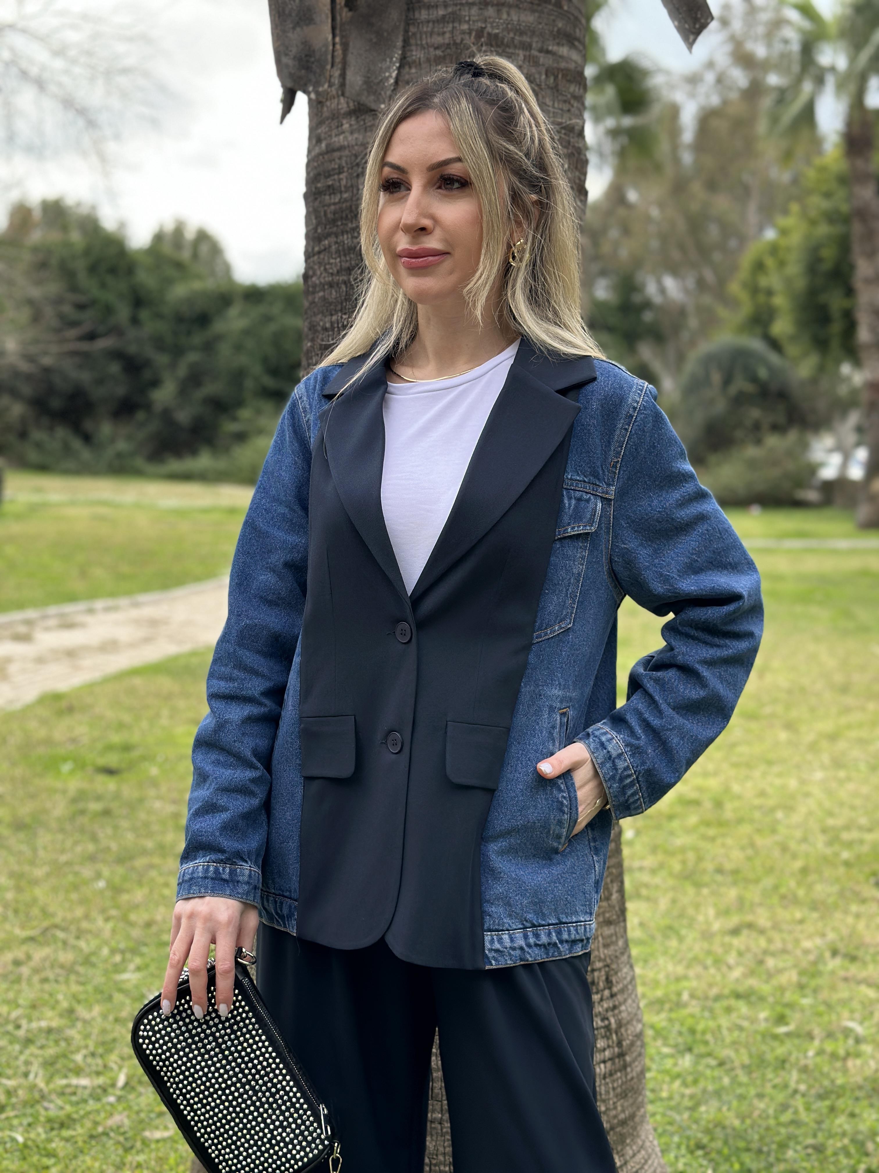 Premium Lacivert Blazer Ceket Kot Detaylı