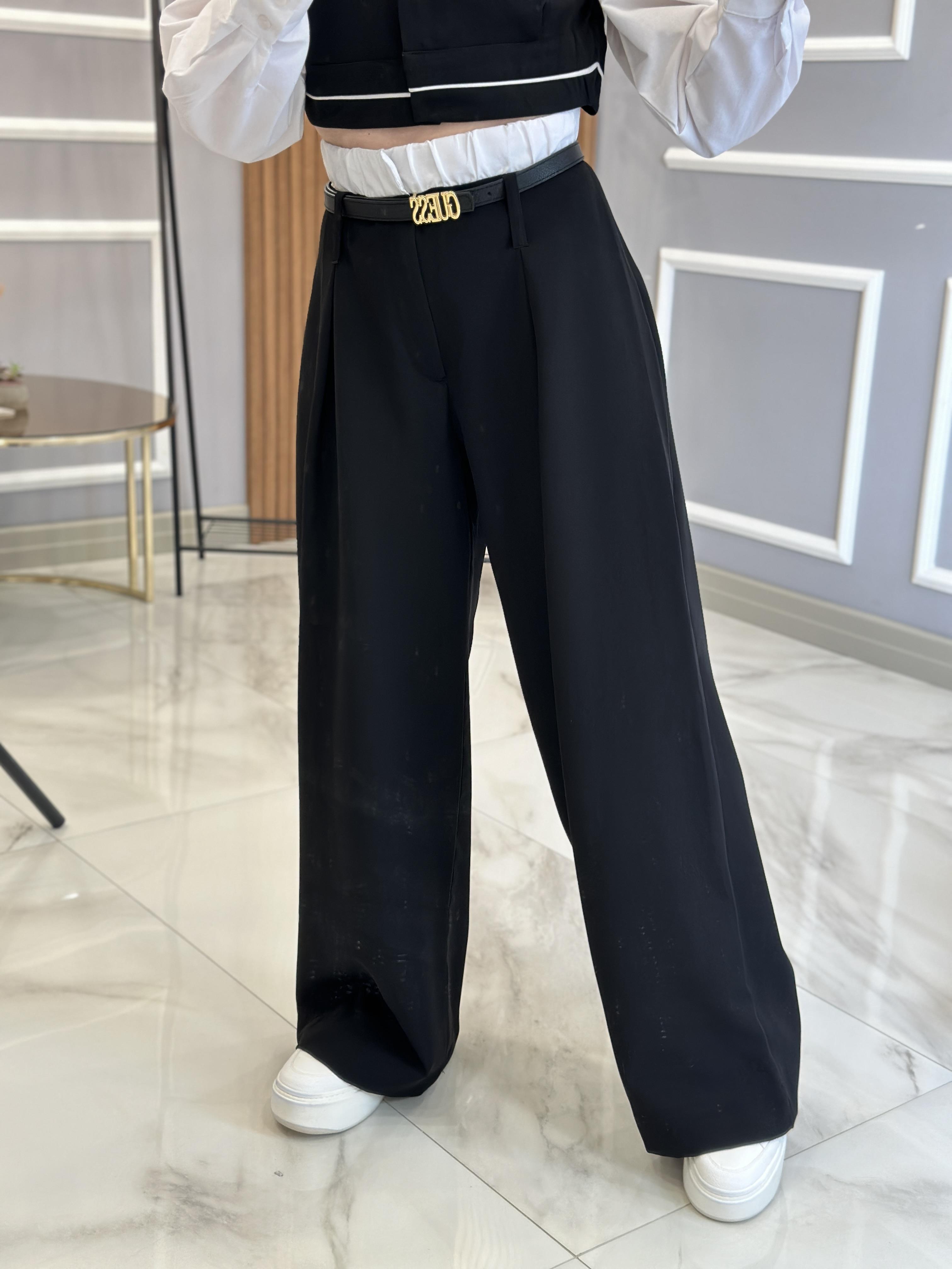Premium Pantolon Palazzo Bel Detaylı Siyah