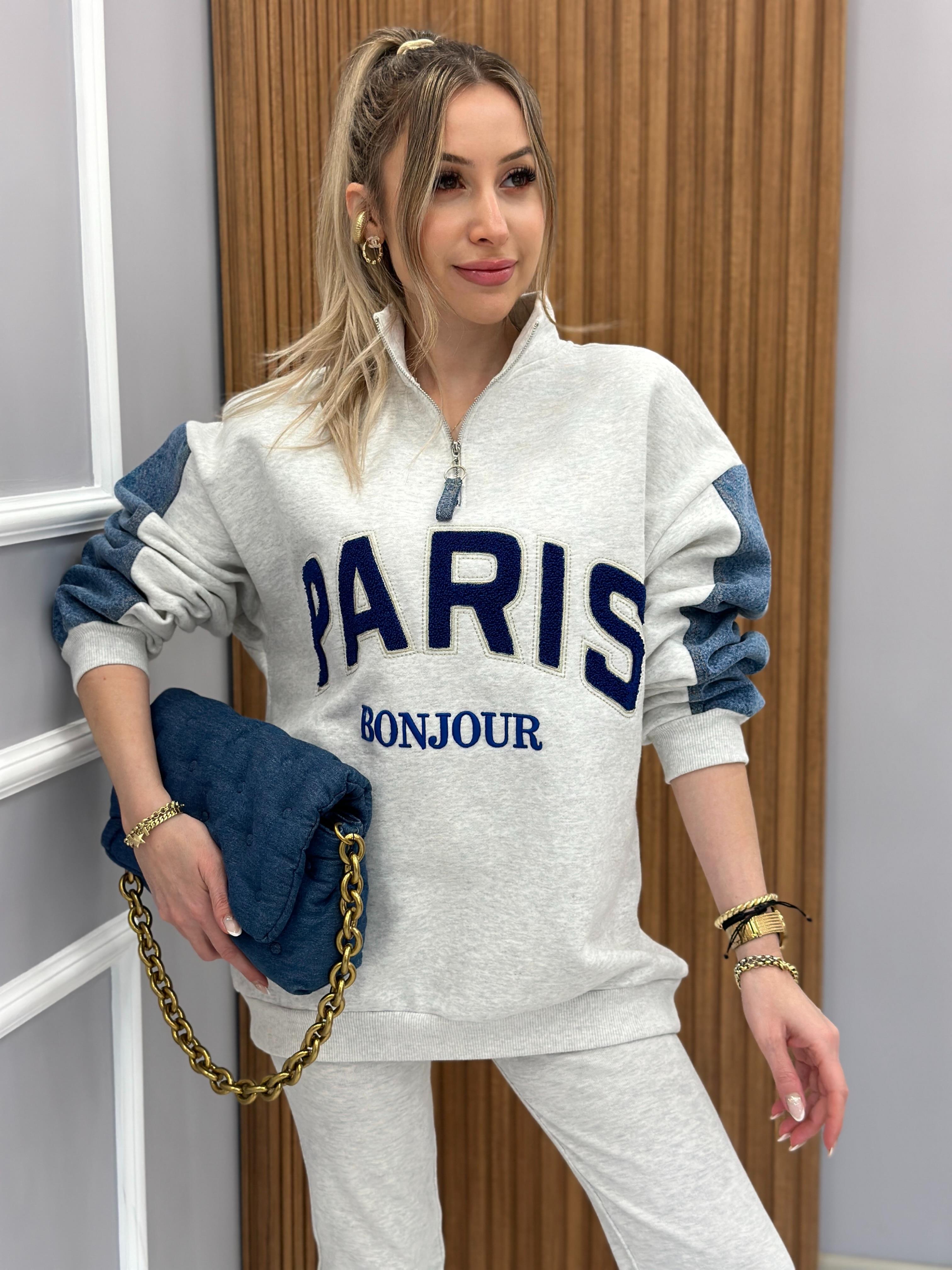 Premium Sweatshirt Oversize Kot Detaylı Fermuarlı Gri