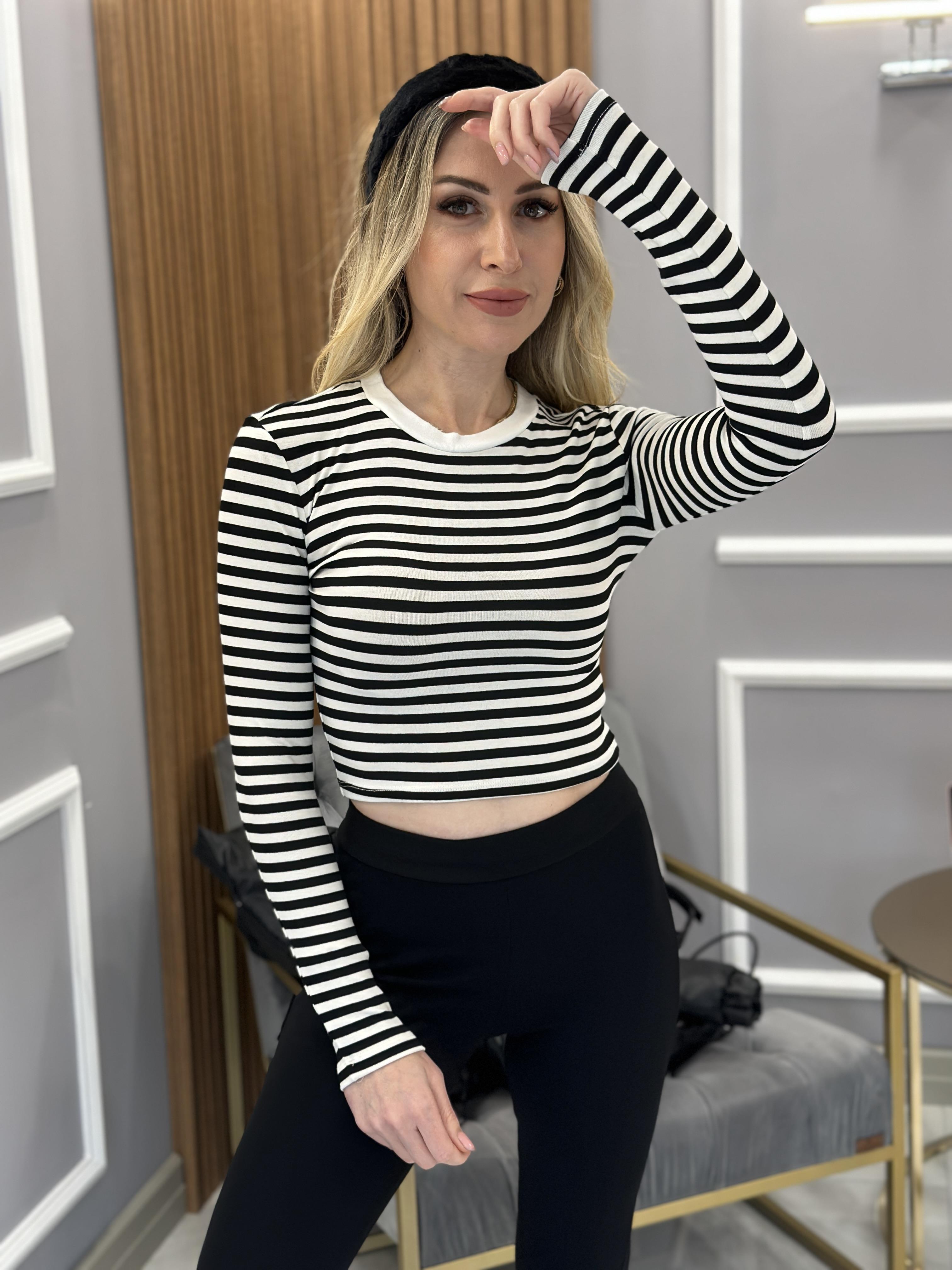 Rz Bluz Crop Çizgili