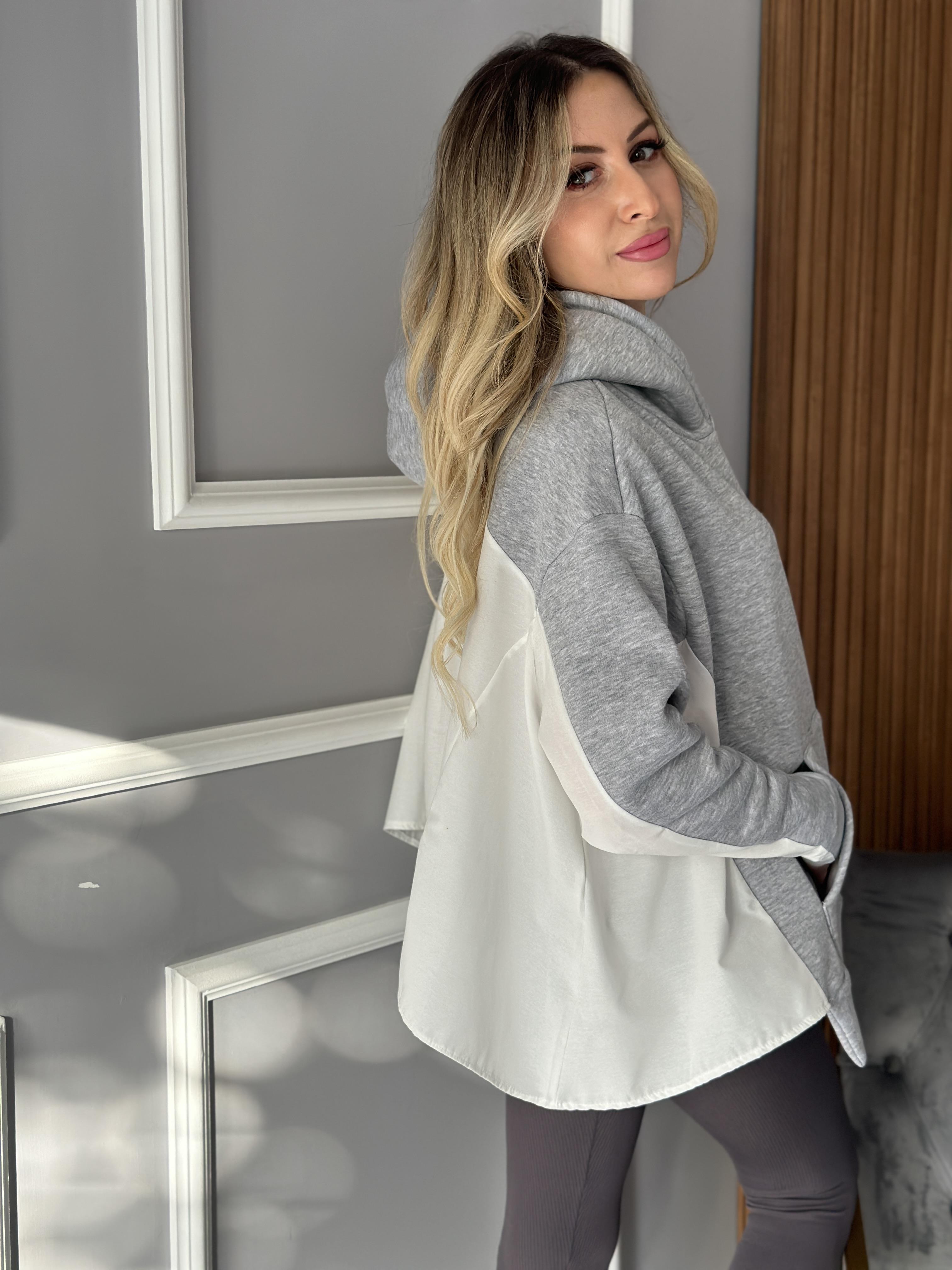Sweatshirt Gri-Beyaz Gömlek Detaylı