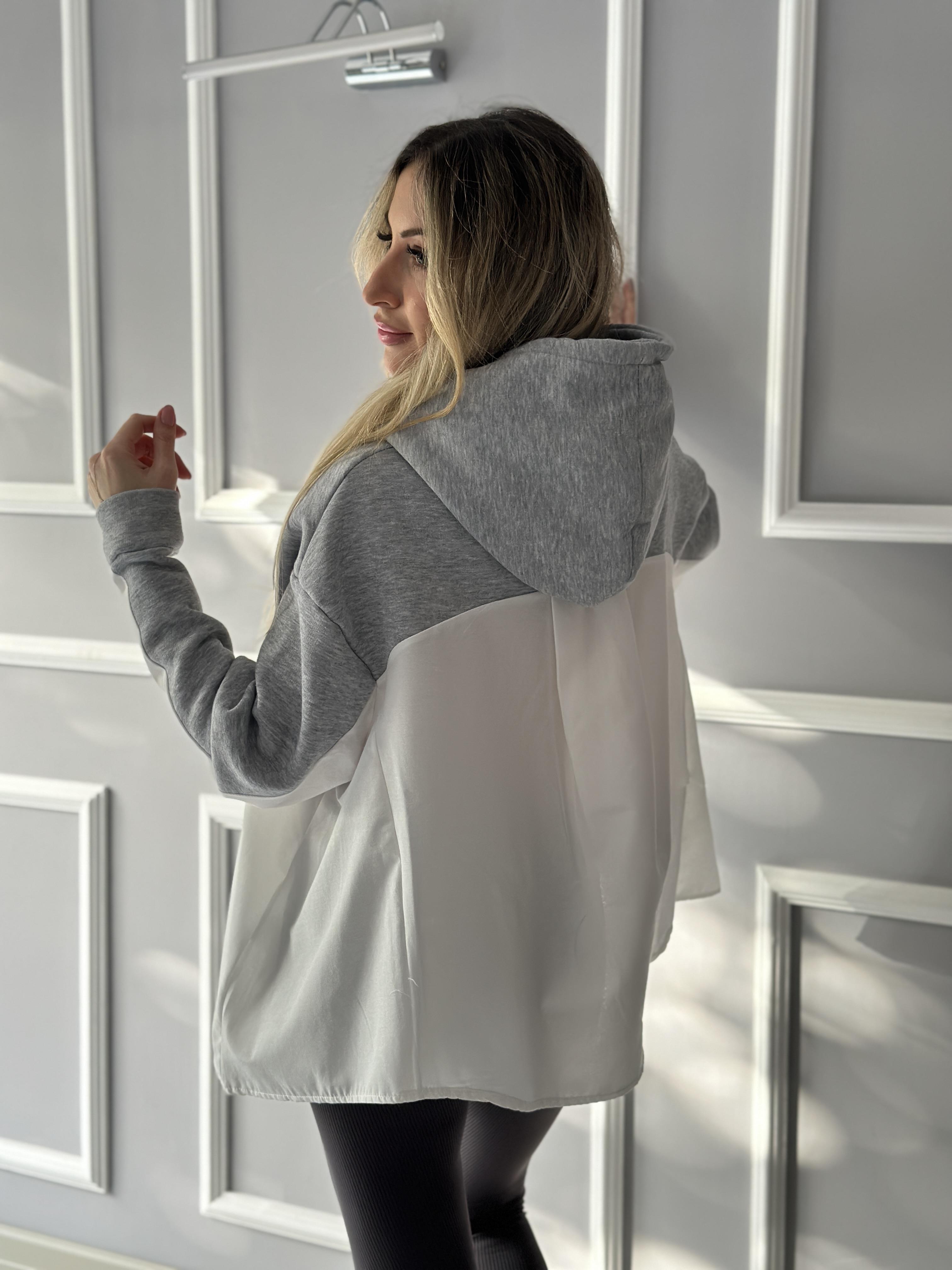 Sweatshirt Gri-Beyaz Gömlek Detaylı