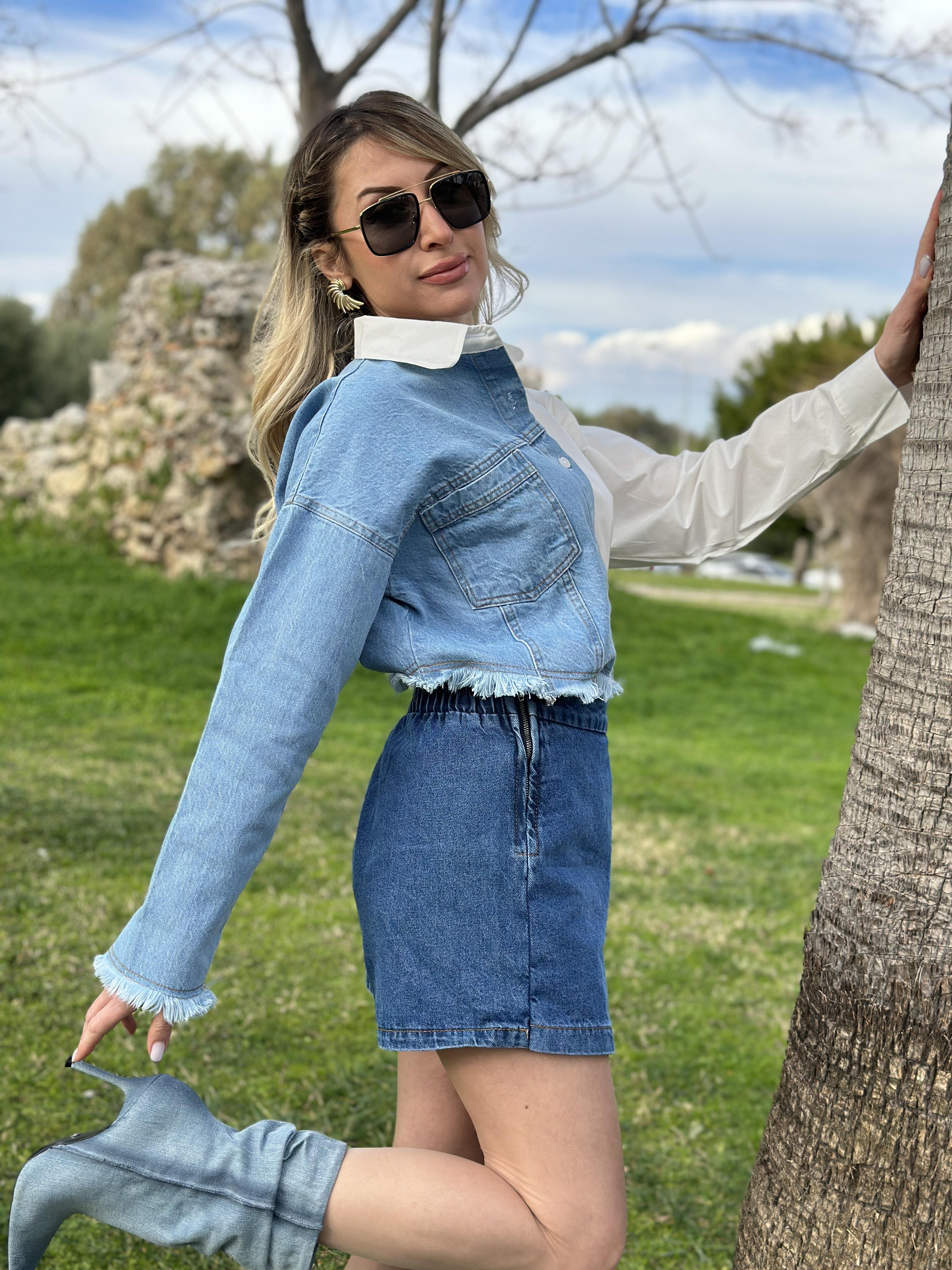 Tali Jeans Şort Etek Mavi