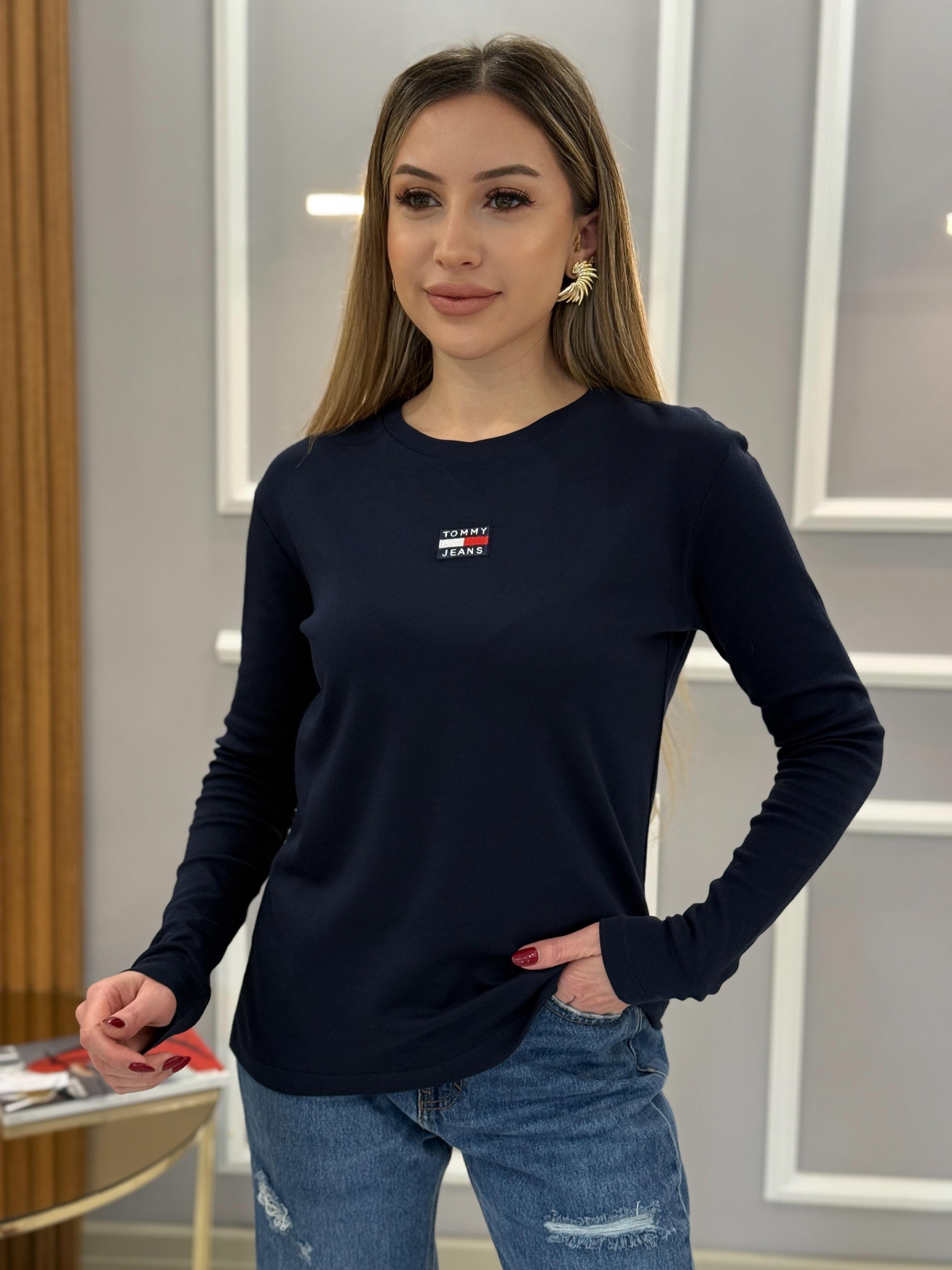 Th Oversize Basic Likralı Bluz Lacivert 65cm Boy 