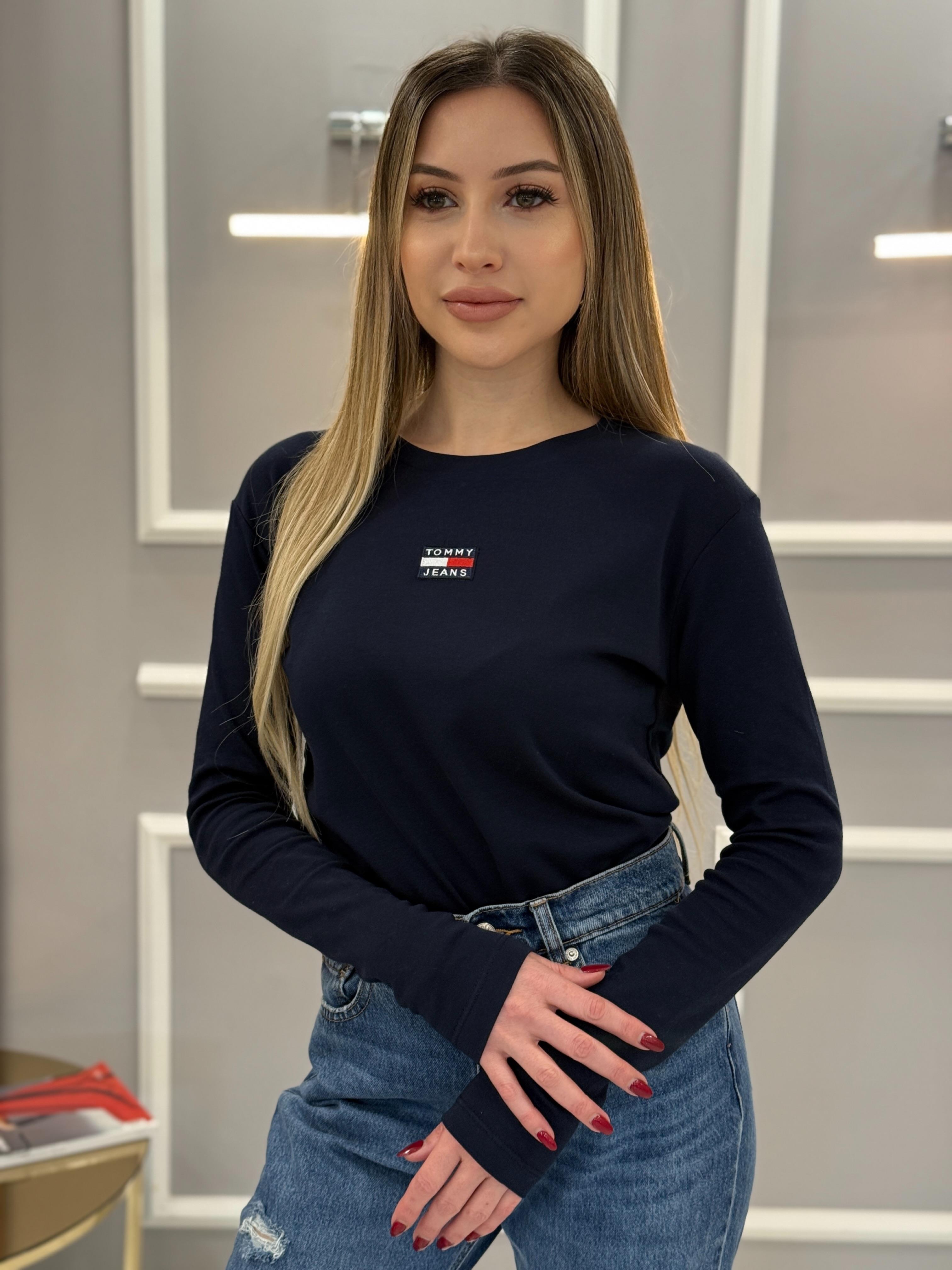 Th Oversize Basic Likralı Bluz Lacivert 65cm Boy 
