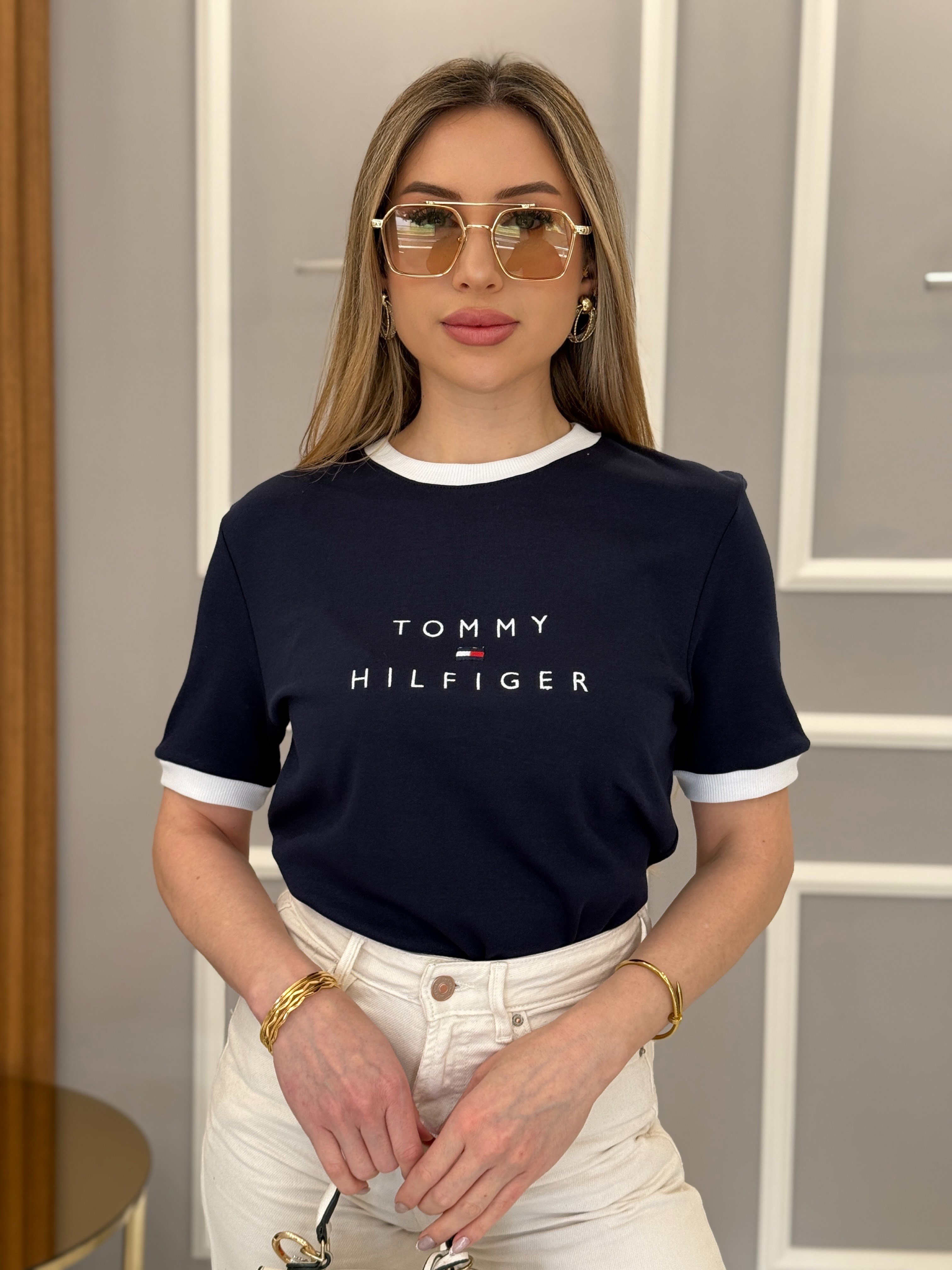 Th Premium Biyeli Nakış Yazılı Lacivert Tişört 