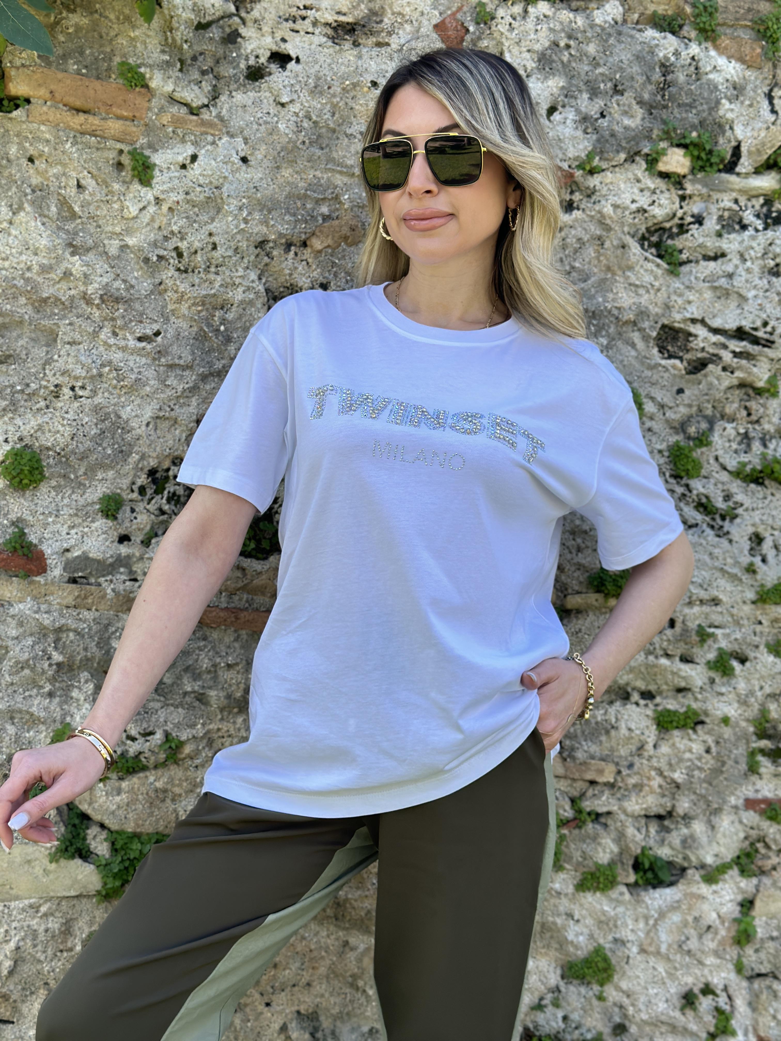 Tvt T-shirt Taşlı Kısa Kol Beyaz