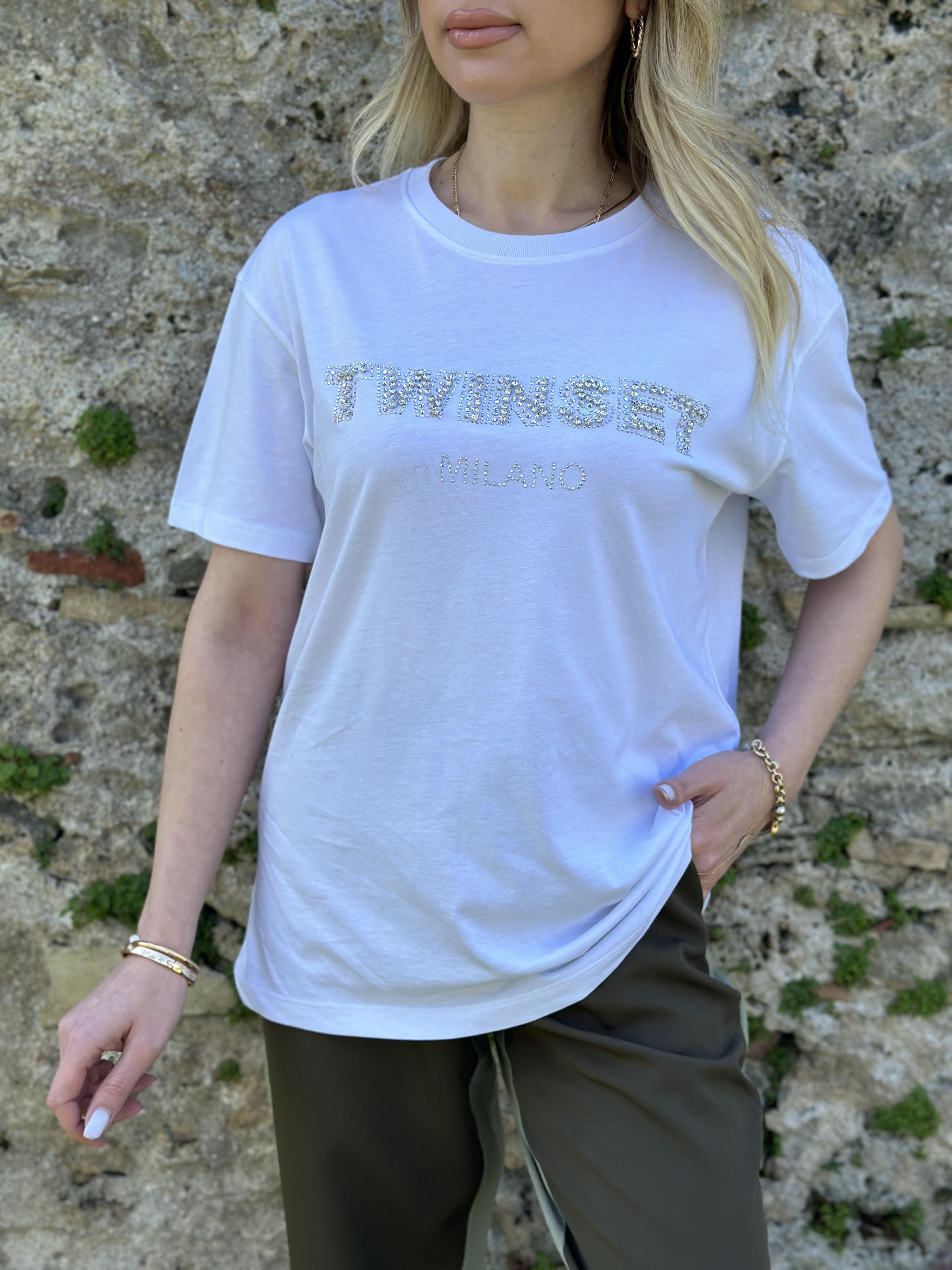 Tvt T-shirt Taşlı Kısa Kol Beyaz