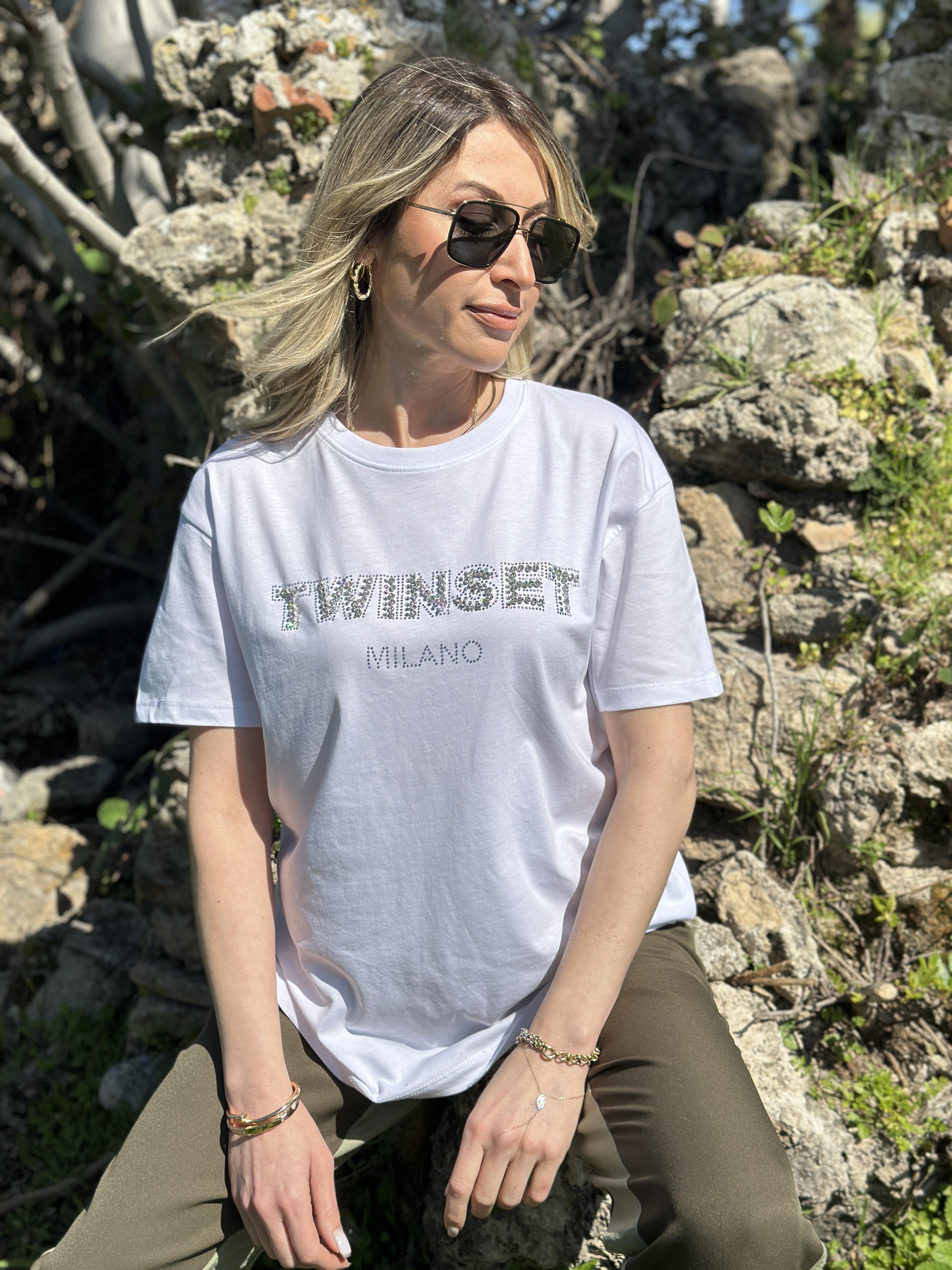 Tvt T-shirt Taşlı Kısa Kol Beyaz