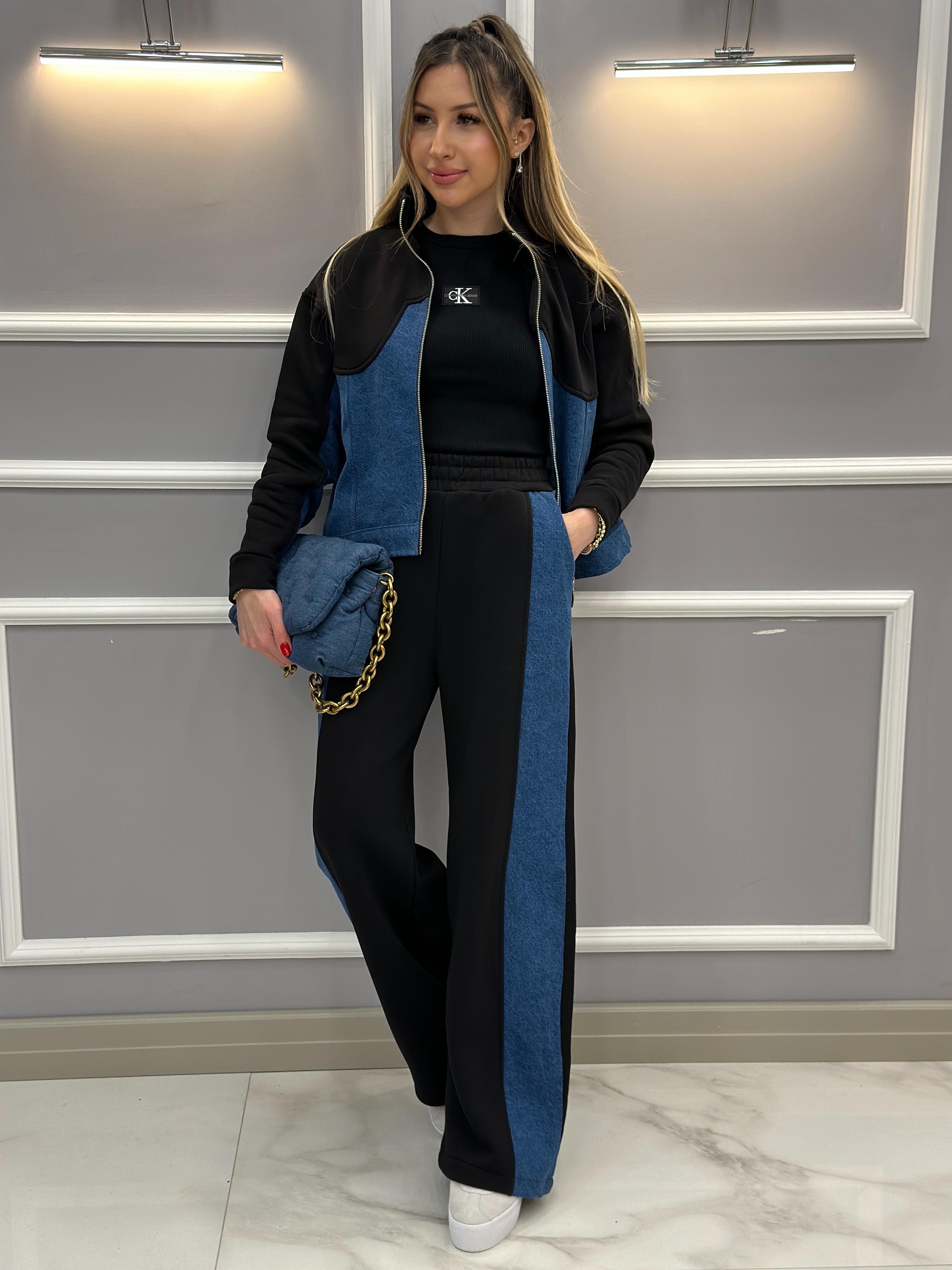 Tw Eşofman Takımı Kot Detaylı Fermuarlı Siyah Kot Mix