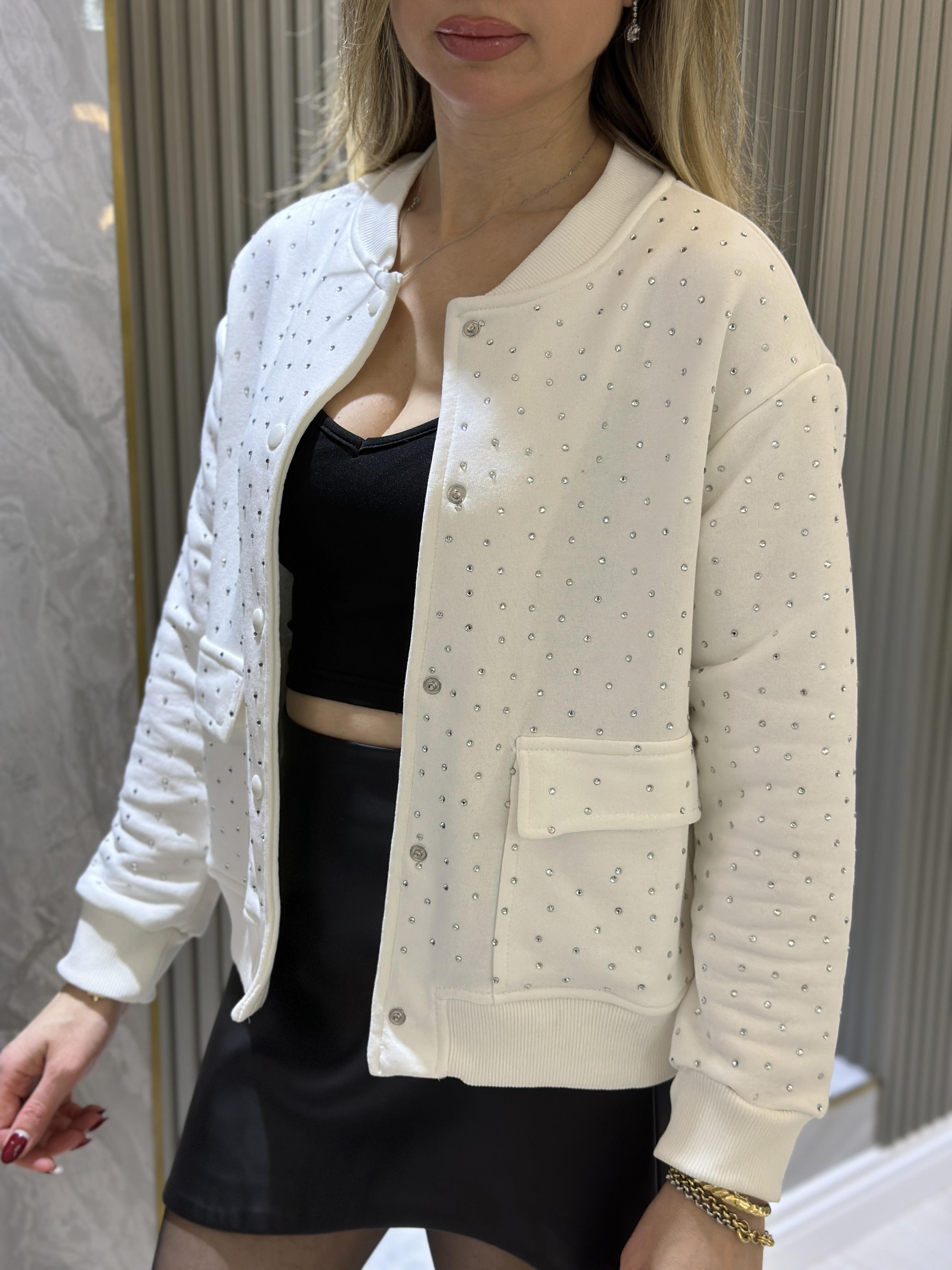 Zr Sweat Ceket Serpme Taşlı Ekru