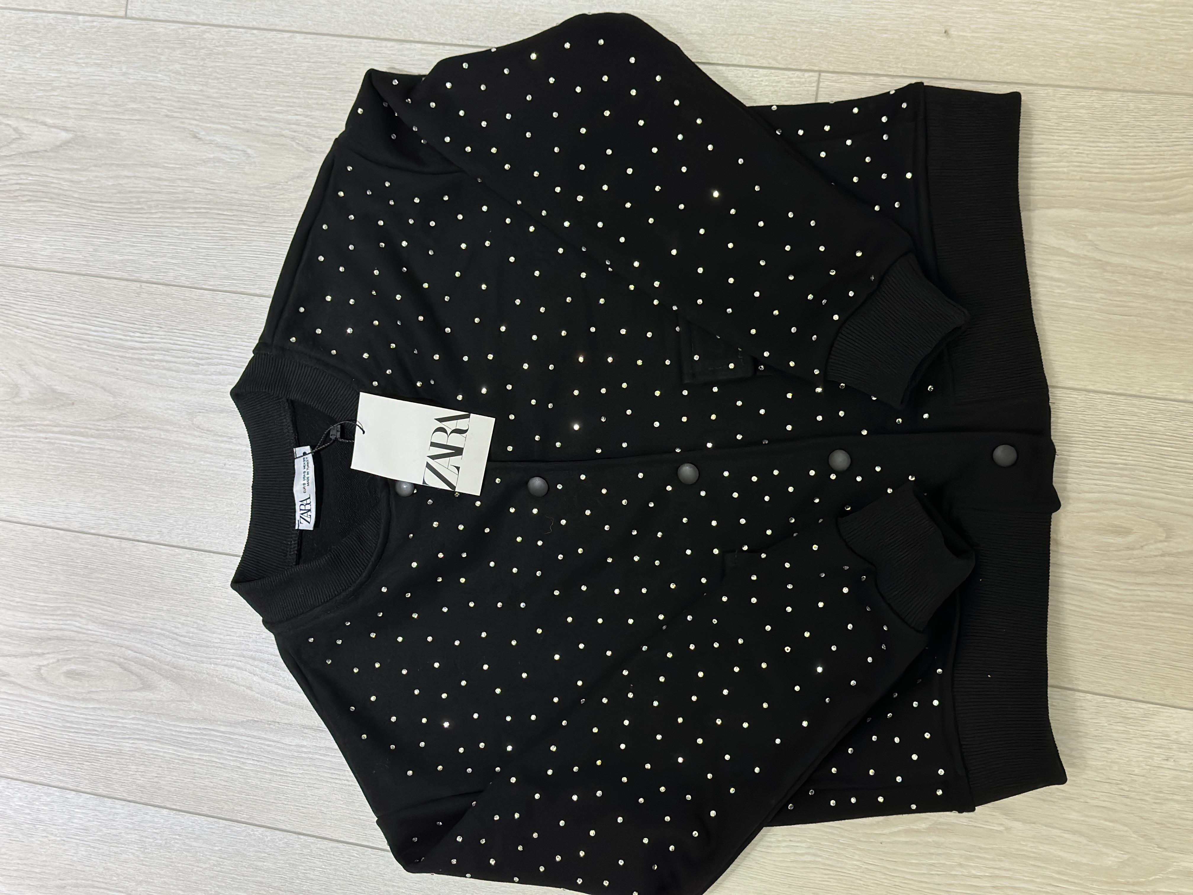 Zr Sweat Ceket Serpme Taşlı Siyah
