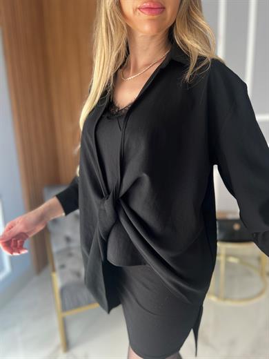Atlet Detaylı Bluz Siyah