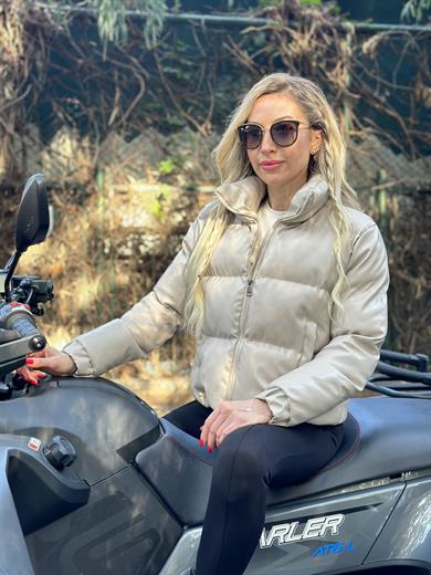 Bers Şişme Mont Premium Deri Görünümlü Krem