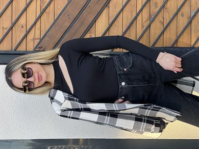 Bluz Fitilli Cut Detaylı Siyah