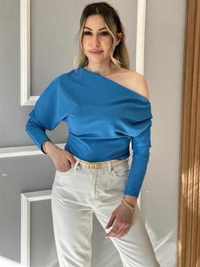 Bluz Omuz Detaylı Mavi