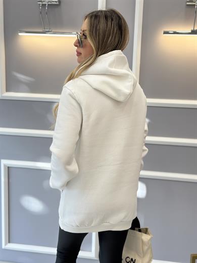 Bn Sweatshirt Kapşonlu Kuş Detaylı Ekru