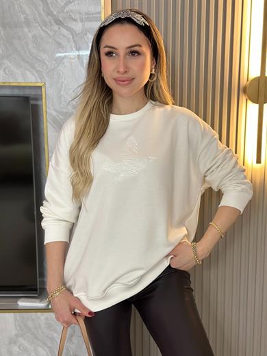Bn Sweatshirt  Kuş Nakış Detaylı Ekru 
