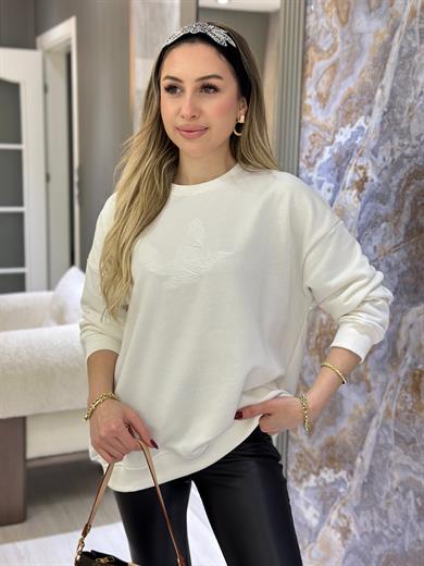 Bn Sweatshirt  Kuş Nakış Detaylı Ekru 