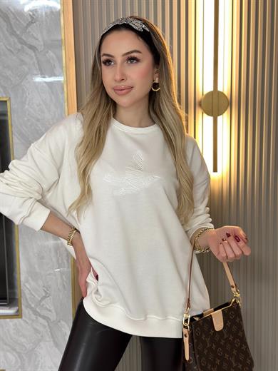 Bn Sweatshirt  Kuş Nakış Detaylı Ekru 