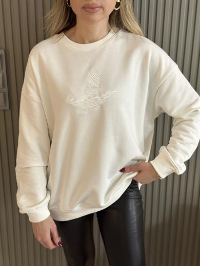 Bn Sweatshirt  Kuş Nakış Detaylı Ekru 