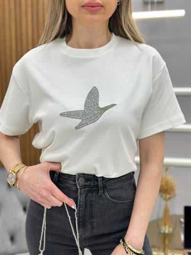 Bn T-Shirt Premium Taşlı Detaylı Beyaz 