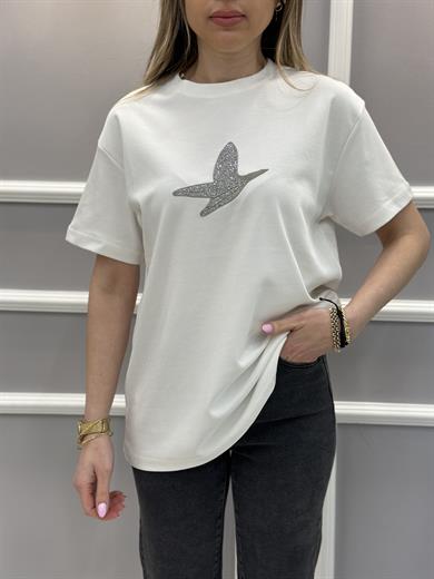 Bn T-Shirt Premium Taşlı Detaylı Beyaz 