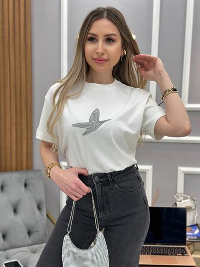 Bn T-Shirt Premium Taşlı Detaylı Beyaz 