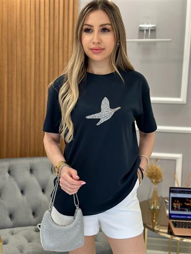 Bn T-Shirt Premium Taşlı Detaylı Lacivert