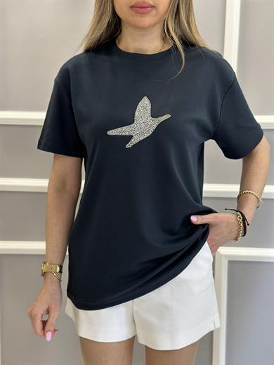 Bn T-Shirt Premium Taşlı Detaylı Lacivert