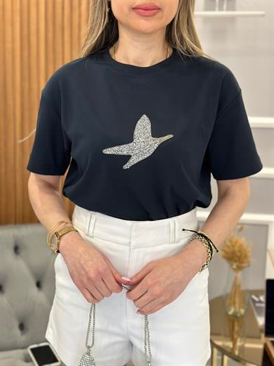 Bn T-Shirt Premium Taşlı Detaylı Lacivert
