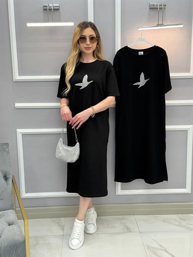 Bn Yandan Tek Yırtmaç 105 cm Elbise Siyah