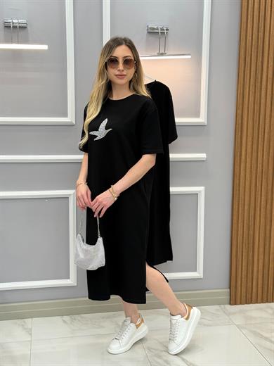 Bn Yandan Tek Yırtmaç 105 cm Elbise Siyah