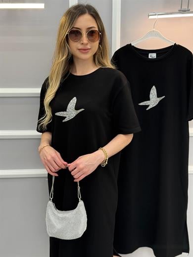 Bn Yandan Tek Yırtmaç 105 cm Elbise Siyah