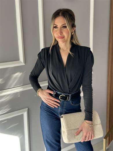 Bodysuit Vatkalı Çıtçıtlı Modal Antrasit