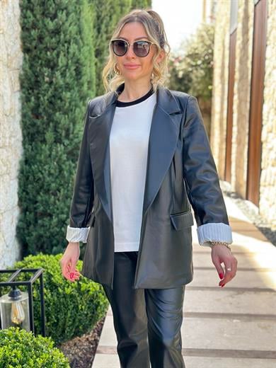 Ceket Blazer Deri Siyah