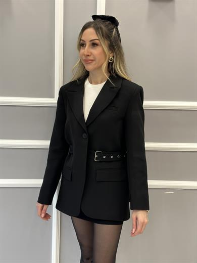 Ceket Blazer Kemer Detaylı Siyah