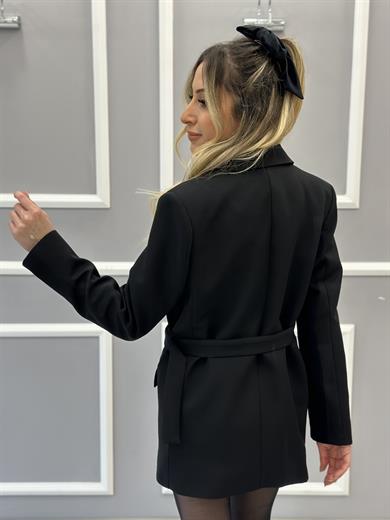 Ceket Blazer Kemer Detaylı Siyah