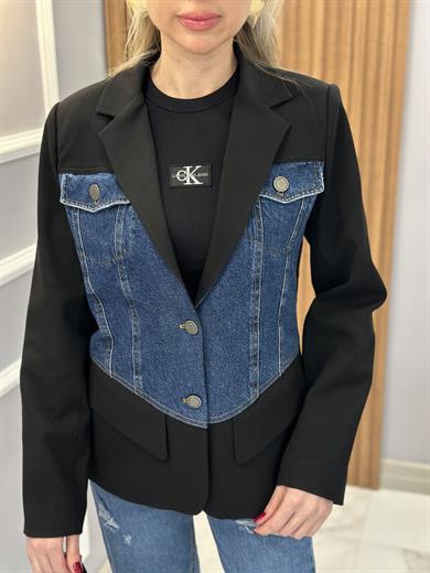 Ceket Blazer Kot Detaylı Siyah