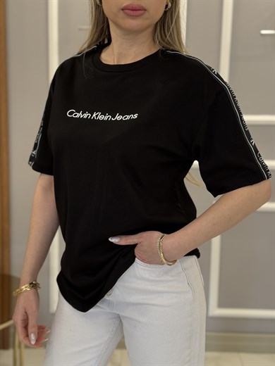 Cn Kol Detaylı Premium Siyah Tişört 