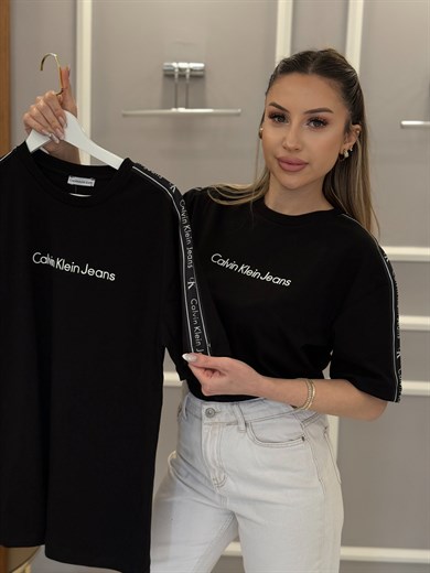 Cn Kol Detaylı Premium Siyah Tişört 