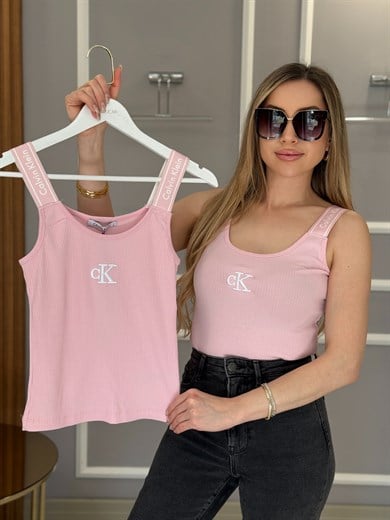 CN Premium Likralı Pembe Atlet Bluz Askısı Yazılı