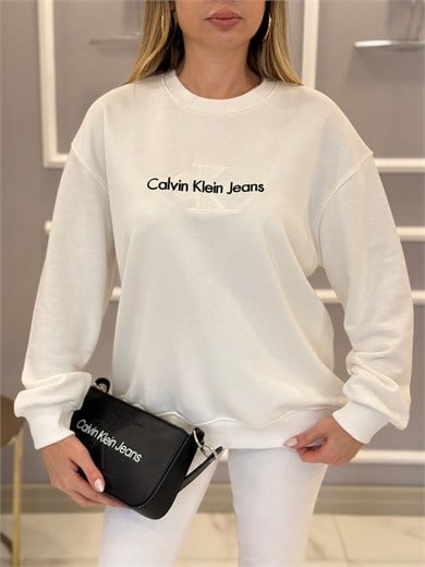 CN Premium Nakış Yazı Detaylı Sweatshirt Beyaz 