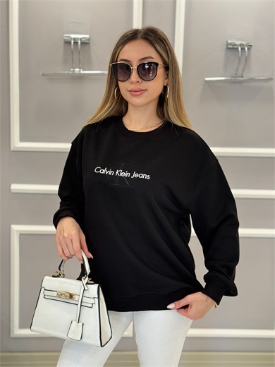 CN Premium Nakış Yazı Detaylı Sweatshirt Siyah
